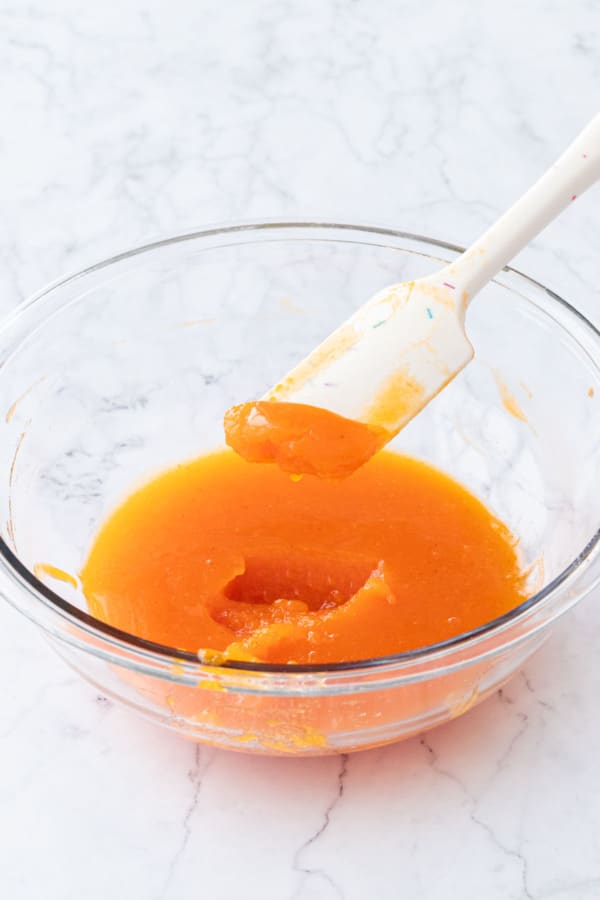 After sitting for 5 minutes the persimmon puree will have solidified into a gel-like texture.