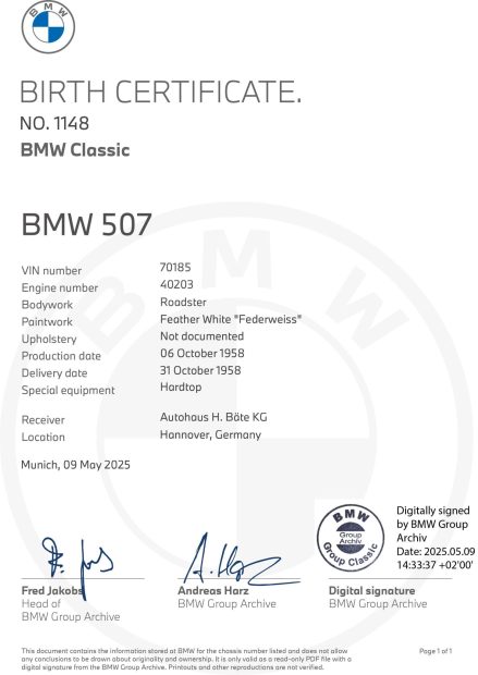 1959 BMW 507 Series II w/Hardtop