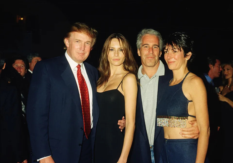 From left, Donald and Melania Trump, Jeffrey Epstein and Ghislaine Maxwell at Mar-a-Lago in 2000.