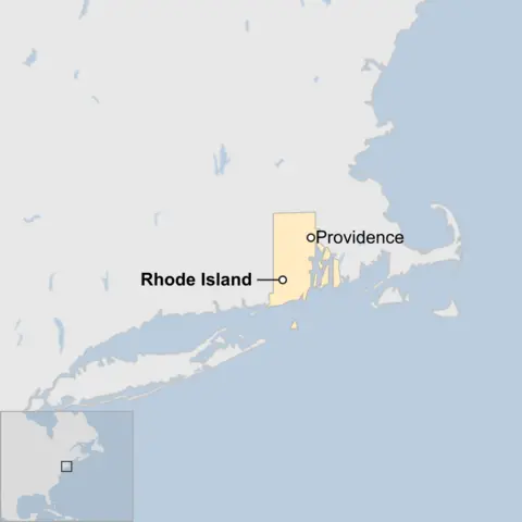 A map showing the location of Rhode Island and the city of Providence.